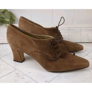 Martinez Valero Beige Suede Lace Up Pumps Light Academia Coquette 9.5